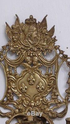 Pair Of Bronze Wall Lamps, Louis XIV Style, Royal Attributes, Nineteenth Time