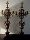 Pair Of Candelabra Xixth Gilded Bronze And Marble Cherry Red 80 Cm