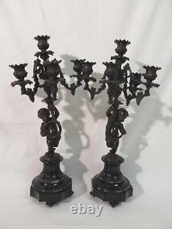 Pair Of Candelabras Bronze Marble Regulated At The Putti Era Xixth