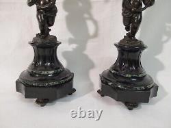 Pair Of Candelabras Bronze Marble Regulated At The Putti Era Xixth