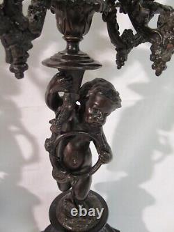 Pair Of Candelabras Bronze Marble Regulated At The Putti Era Xixth