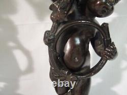 Pair Of Candelabras Bronze Marble Regulated At The Putti Era Xixth