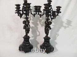 Pair Of Candelabras Bronze Marble Regulated At The Putti Era Xixth