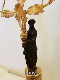 Pair Of Candelabras Era Bronze Empire Golden Early Xixeme