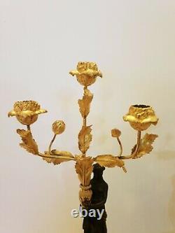 Pair Of Candelabras Era Bronze Empire Golden Early Xixeme