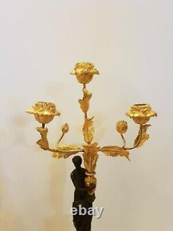 Pair Of Candelabras Era Bronze Empire Golden Early Xixeme