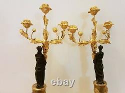 Pair Of Candelabras Era Bronze Empire Golden Early Xixeme