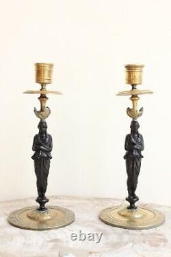 Pair Of Candelabras In Golden Bronze Epoch Xixth