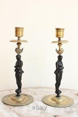 Pair Of Candelabras In Golden Bronze Epoch Xixth