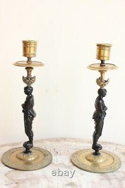 Pair Of Candelabras In Golden Bronze Epoch Xixth