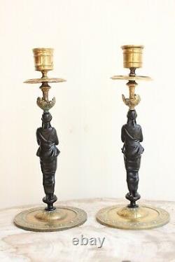 Pair Of Candelabras In Golden Bronze Epoch Xixth