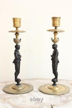 Pair Of Candelabras In Golden Bronze Epoch Xixth