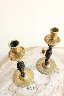 Pair Of Candelabras In Golden Bronze Epoch Xixth