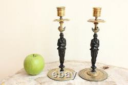 Pair Of Candelabras In Golden Bronze Epoch Xixth