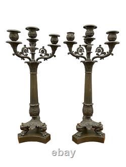 Pair Of Candelabre Epoque Restoration Bronze Xixeme Feet Claws 5 Lights M614