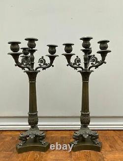 Pair Of Candelabre Epoque Restoration Bronze Xixeme Feet Claws 5 Lights M614