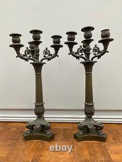 Pair Of Candelabre Epoque Restoration Bronze Xixeme Feet Claws 5 Lights M614