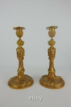 Pair Of Candle Golden Bronze Age And XIX Louis XVI Style