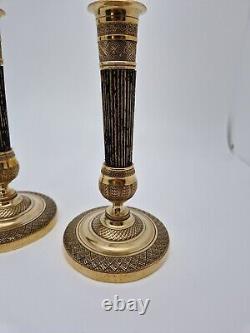 Pair Of Candlesticks 19th Age Empire / Restoration