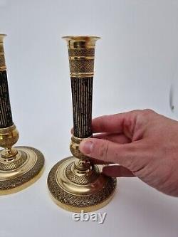 Pair Of Candlesticks 19th Age Empire / Restoration
