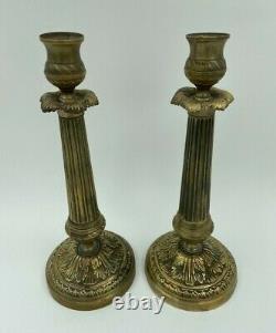 Pair Of Candlesticks Bronze XIX Eme Epoque Restoration Cisele Guilloche H3322