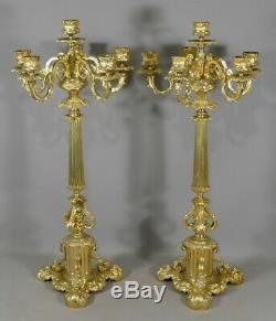 Pair Of Candlesticks, Candelabra Gilt Bronze Restoration Period, XIX If