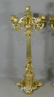 Pair Of Candlesticks, Candelabra Gilt Bronze Restoration Period, XIX If