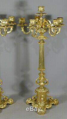 Pair Of Candlesticks, Candelabra Gilt Bronze Restoration Period, XIX If