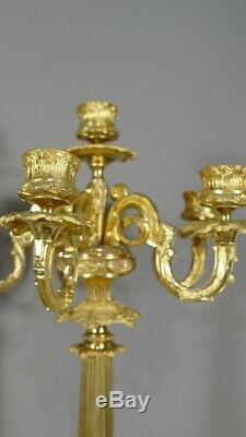 Pair Of Candlesticks, Candelabra Gilt Bronze Restoration Period, XIX If