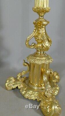 Pair Of Candlesticks, Candelabra Gilt Bronze Restoration Period, XIX If