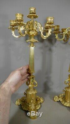 Pair Of Candlesticks, Candelabra Gilt Bronze Restoration Period, XIX If