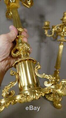 Pair Of Candlesticks, Candelabra Gilt Bronze Restoration Period, XIX If