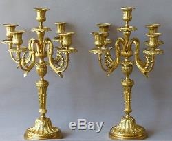 Pair Of Candlesticks Candelabra Louis XVI Gilt Bronze, Time XIX