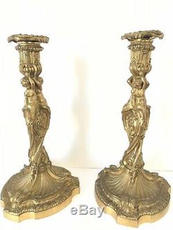 Pair Of Candlesticks Candles Bronze Mercury, Nineteenth Time