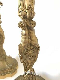 Pair Of Candlesticks Candles Bronze Mercury, Nineteenth Time