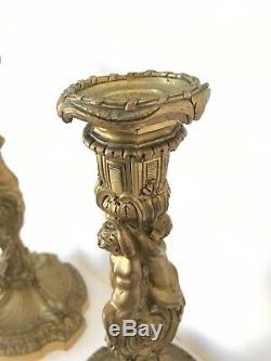 Pair Of Candlesticks Candles Bronze Mercury, Nineteenth Time