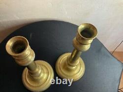 # Pair Of Candlesticks Era Restoration, Bronze And Brass Guilloché, Xixth