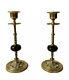 Pair Of Candlesticks Flambeaux Brass & Pierre Dure Tiger Eye Age 19th