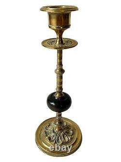 Pair Of Candlesticks Flambeaux Brass & Pierre Dure Tiger Eye Age 19th