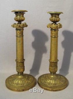 Pair Of Candlesticks Gilded Bronze Era Restoration Nineteenth Century