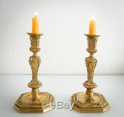 Pair Of Candlesticks, High Quality Vintage Bronze Late Eighteenth / Early Nineteenth