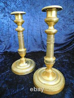 Pair Of Candlesticks In Gilded Bronze Chiseled From The Empire 19th Century