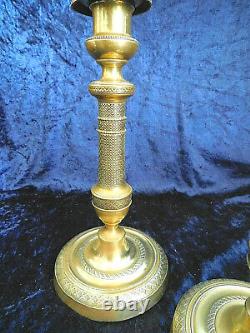 Pair Of Candlesticks In Gilded Bronze Chiseled From The Empire 19th Century