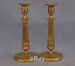 Pair Of Candlesticks In Gilt Bronze Empire Period Early Nineteenth Century