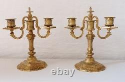 Pair Of Candlesticks Louis XIV In Golden Bronze, Era XIX