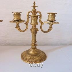 Pair Of Candlesticks Louis XIV In Golden Bronze, Era XIX