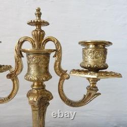 Pair Of Candlesticks Louis XIV In Golden Bronze, Era XIX