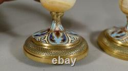 Pair Of Candlesticks Napoleon III Bronze And Cloisonné Onyx Time XIX