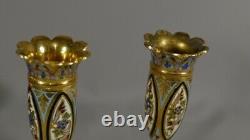 Pair Of Candlesticks Napoleon III Bronze And Cloisonné Onyx Time XIX