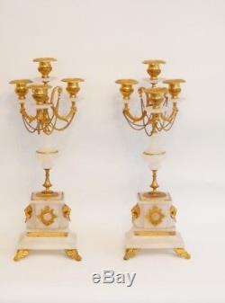 Pair Of Candlesticks Napoleon III In Alabaster And Gilt Bronze, Time XIX